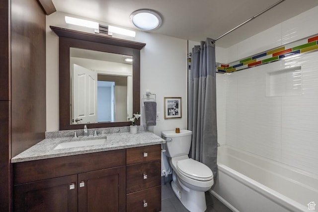 1845 E Princeton Ave, Salt Lake City, UT 84108 - bathroom with tile patterned floors, toilet, vanity, and shower / tub combo with curtain