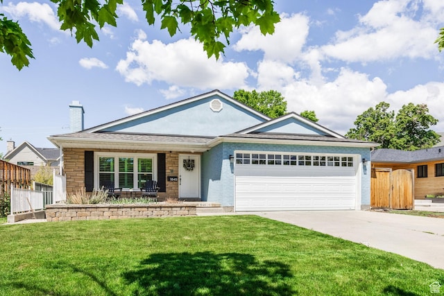 1845 E Princeton Ave, Salt Lake City, UT 84108 - ranch-style house featuring a garage, concrete driveway, covered porch, and a chimney