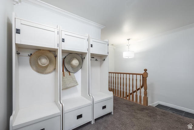 1845 E Princeton Ave, Salt Lake City, UT 84108 - mudroom featuring crown molding and dark colored carpet