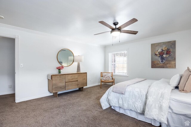 1845 E Princeton Ave, Salt Lake City, UT 84108 - bedroom featuring ornamental molding, carpet flooring, baseboards, and a ceiling fan