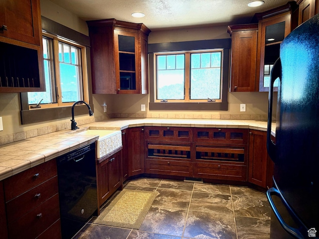 3431 S Panorama Dr, Garden City, UT 84028 - kitchen featuring black appliances, a sink, plenty of natural light, and glass insert cabinets