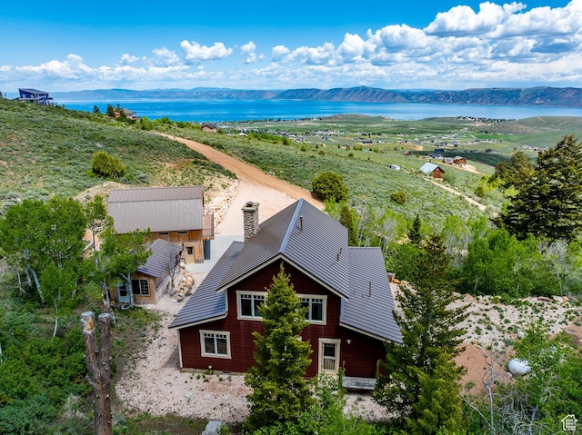 3431 S Panorama Dr, Garden City, UT 84028 - aerial view of property and surrounding area featuring a water and mountain view