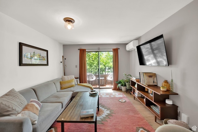 339 E 600 S Unit 1111, Salt Lake City, UT 84111 - living room featuring light wood-style flooring and a wall mounted air conditioner