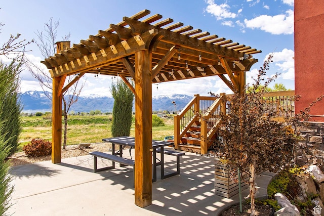 1920 S Wall St, Heber City, UT 84032 - view of patio / terrace featuring a pergola, a mountain view, and stairway