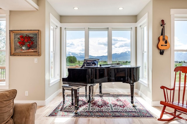 1920 S Wall St, Heber City, UT 84032 - living area featuring baseboards, light wood-style flooring, recessed lighting, and a mountain view