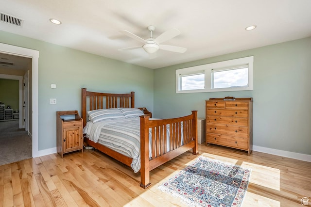 1920 S Wall St, Heber City, UT 84032 - bedroom featuring light wood-style floors, baseboards, recessed lighting, and a ceiling fan