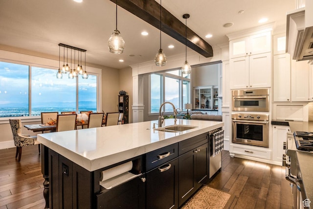 5314 W Rolling Brook Dr, Herriman, UT 84096 - kitchen featuring a sink, white cabinets, dark wood-type flooring, dark cabinets, and recessed lighting