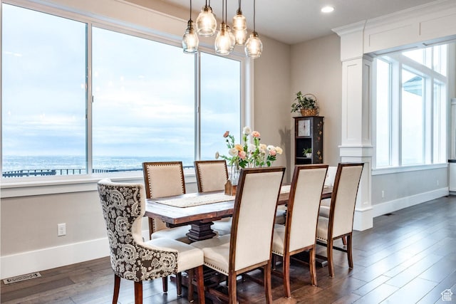 5314 W Rolling Brook Dr, Herriman, UT 84096 - dining room featuring healthy amount of natural light, baseboards, dark wood-style floors, a chandelier, and recessed lighting
