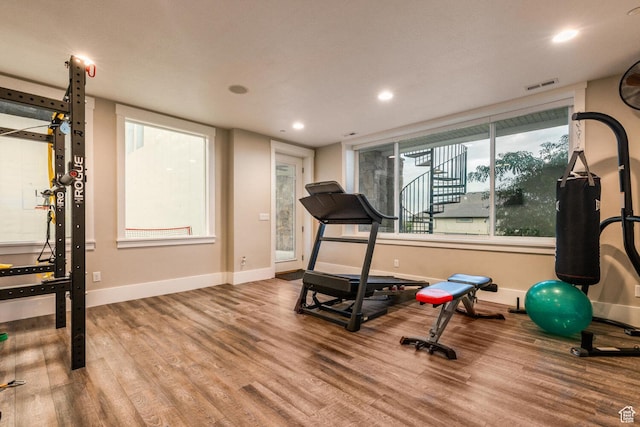 5314 W Rolling Brook Dr, Herriman, UT 84096 - workout room with wood finished floors, baseboards, and recessed lighting
