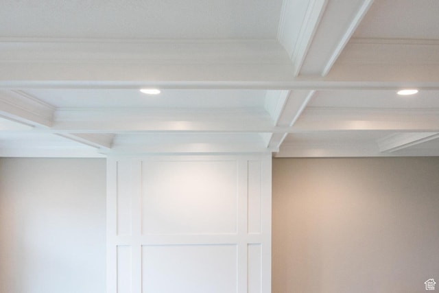 5314 W Rolling Brook Dr, Herriman, UT 84096 - detailed view of beamed ceiling, ornamental molding, and recessed lighting