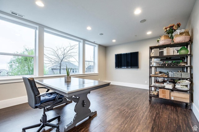 5314 W Rolling Brook Dr, Herriman, UT 84096 - home office with baseboards, wood finished floors, and recessed lighting