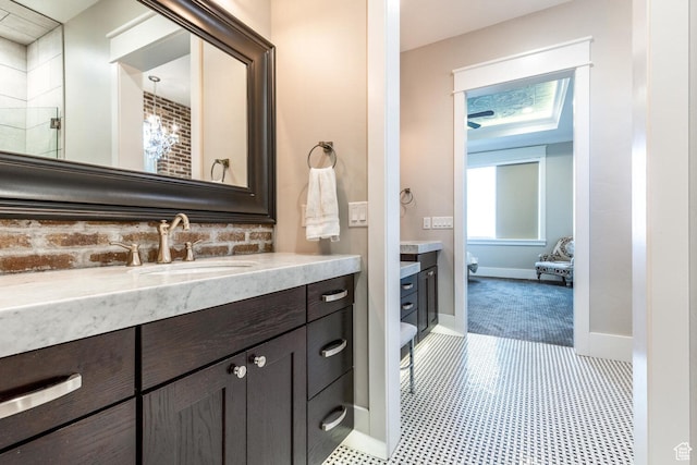 5314 W Rolling Brook Dr, Herriman, UT 84096 - bathroom featuring vanity, baseboards, and a shower