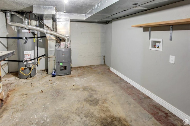 unfinished below grade area featuring water heater