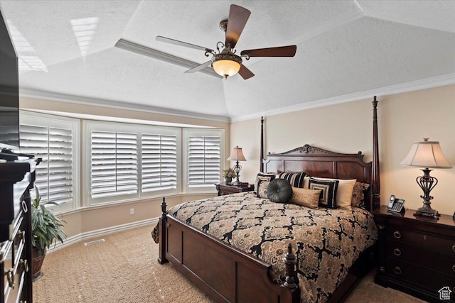 10543 S 2330 W, South Jordan, UT 84095 - bedroom with a textured ceiling, carpet, vaulted ceiling, ceiling fan, and baseboards