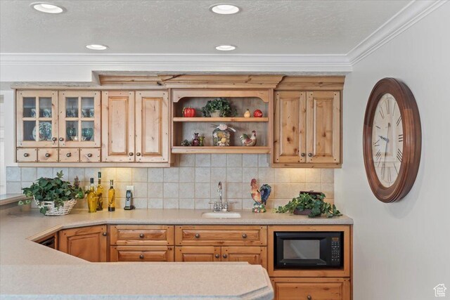 10543 S 2330 W, South Jordan, UT 84095 - indoor wet bar with black microwave, crown molding, and backsplash