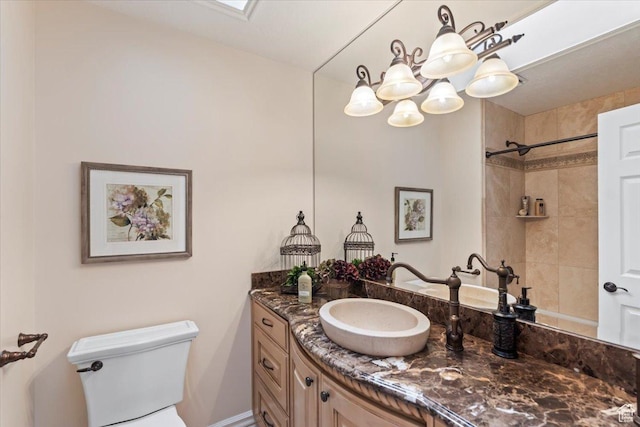 10543 S 2330 W, South Jordan, UT 84095 - full bathroom with vanity, toilet, a shower, and a chandelier
