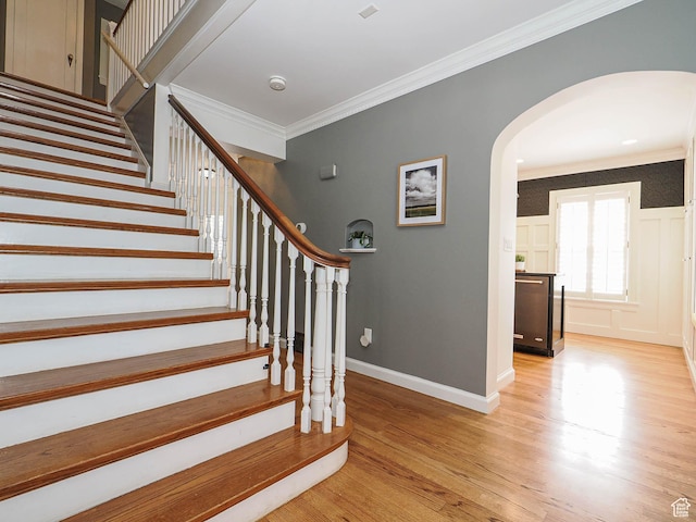 1133 S 1400 E, Salt Lake City, UT 84105 - stairway with arched walkways, ornamental molding, wood finished floors, and baseboards