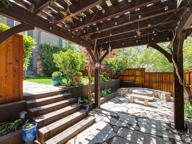 1133 S 1400 E, Salt Lake City, UT 84105 - view of patio / terrace with a fire pit, ceiling fan, and a pergola