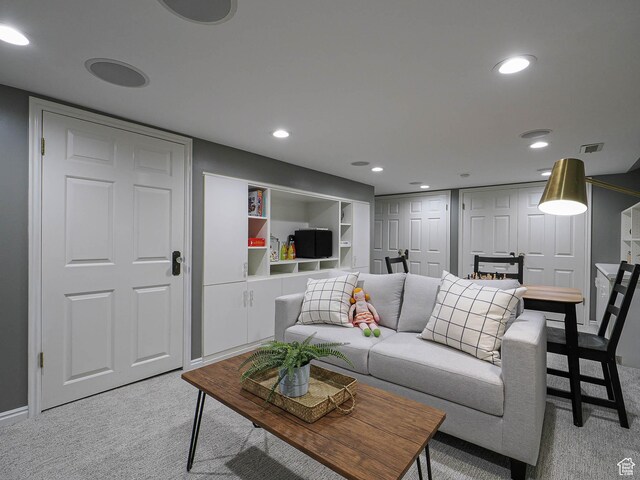 1133 S 1400 E, Salt Lake City, UT 84105 - living area with light carpet, recessed lighting, and baseboards