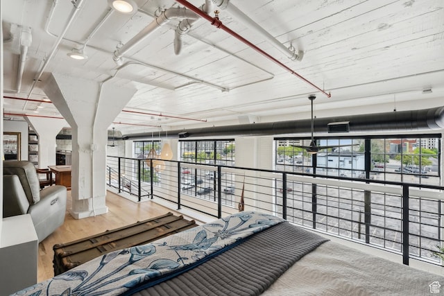 bedroom featuring wood finished floors and multiple windows