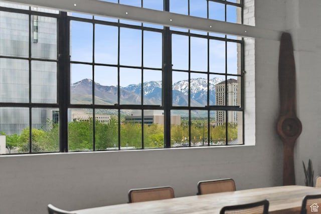 dining area with a mountain view