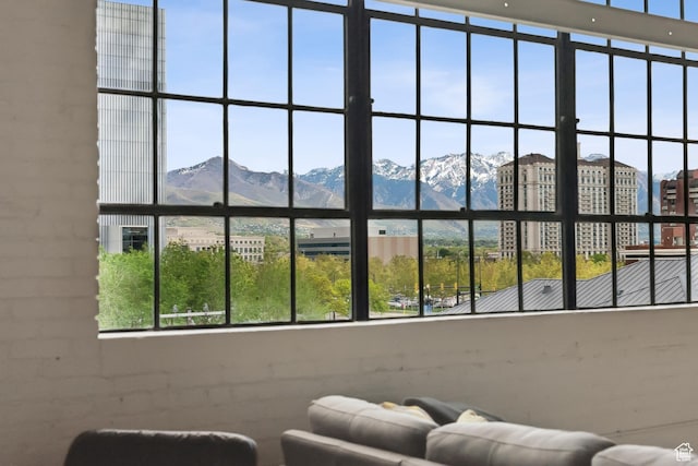 living room with a mountain view