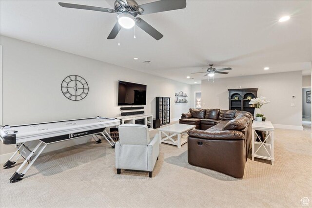 684 S 990 W, Hurricane, UT 84737 - living room with a ceiling fan, light carpet, recessed lighting, and baseboards