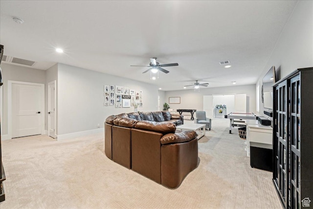 684 S 990 W, Hurricane, UT 84737 - living room with light colored carpet, a ceiling fan, recessed lighting, and baseboards