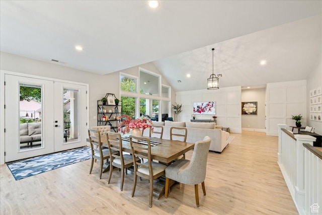 684 S 990 W, Hurricane, UT 84737 - dining room featuring light wood-style flooring, french doors, plenty of natural light, recessed lighting, and vaulted ceiling