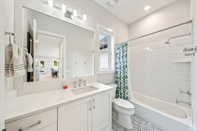 684 S 990 W, Hurricane, UT 84737 - full bath featuring toilet, shower / bathtub combination with curtain, vanity, and tile patterned floors