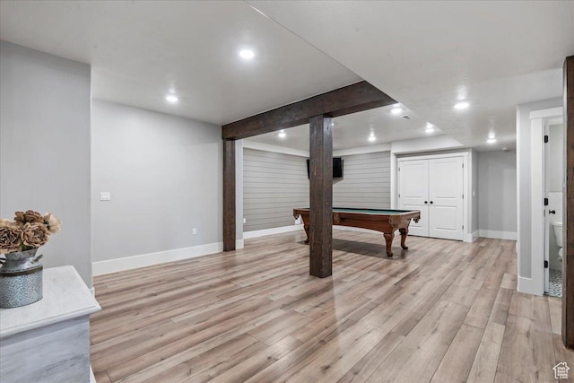 916 Country Ln, Farmington, UT 84025 - rec room featuring light wood-type flooring, baseboards, billiards, and recessed lighting