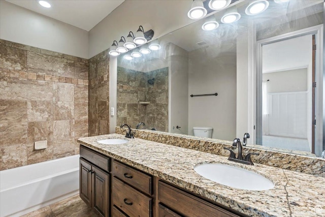 916 Country Ln, Farmington, UT 84025 - bathroom featuring toilet, double vanity, and bathing tub / shower combination