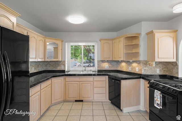 180 N 1100 E Unit 116, Washington, UT 84780 - kitchen with black appliances, light brown cabinets, a sink, and light tile patterned floors