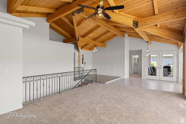 180 N 1100 E Unit 116, Washington, UT 84780 - carpeted spare room with wood ceiling, ceiling fan, tile patterned floors, and french doors