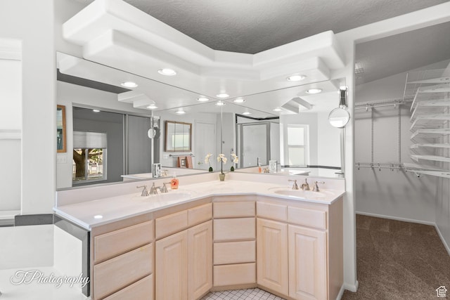 180 N 1100 E Unit 116, Washington, UT 84780 - bathroom with double vanity, a spacious closet, recessed lighting, and a shower stall