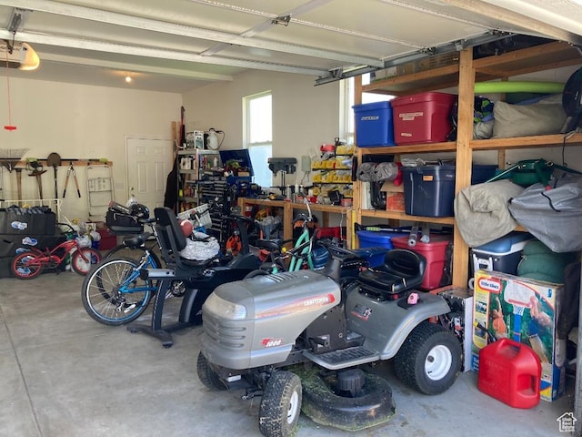 garage with a garage door opener