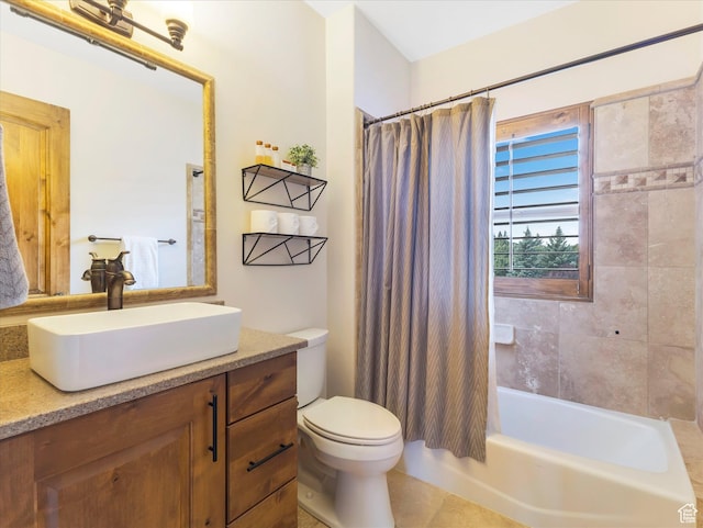 full bath with toilet, vanity, and shower / tub combo