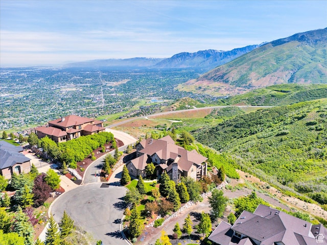 aerial perspective of suburban area with a mountain backdrop