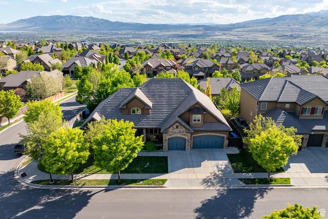 aerial perspective of suburban area with mountains