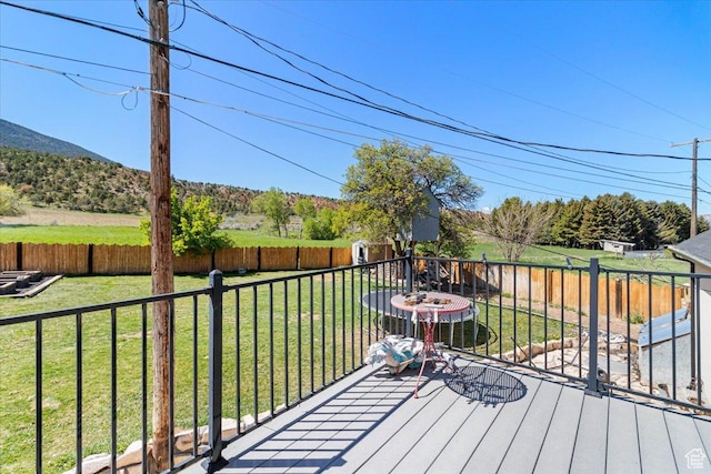 wooden deck with a mountain view