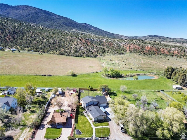 drone / aerial view of a water and mountain view