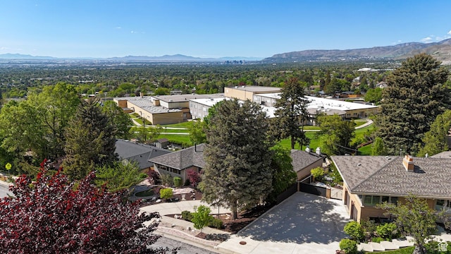 aerial perspective of suburban area with mountains