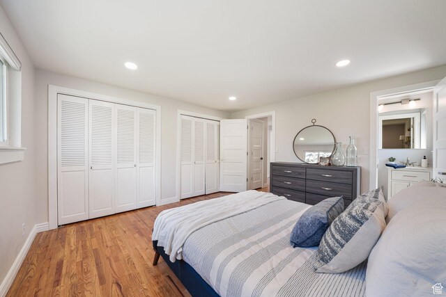 3501 E Loren Von Dr, Millcreek, UT 84124 - bedroom featuring multiple closets, light wood-type flooring, baseboards, and recessed lighting