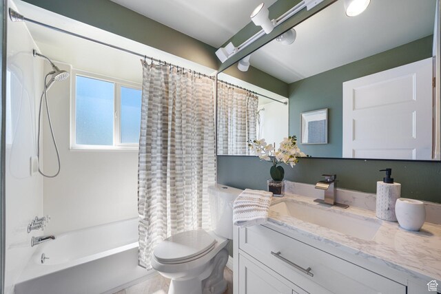 3501 E Loren Von Dr, Millcreek, UT 84124 - bathroom featuring vanity, shower / bath combo, and toilet