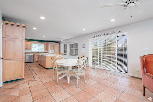 1200 N Warm Springs Rd, Midway, UT 84049 - dining room with ceiling fan, recessed lighting, and light tile patterned floors