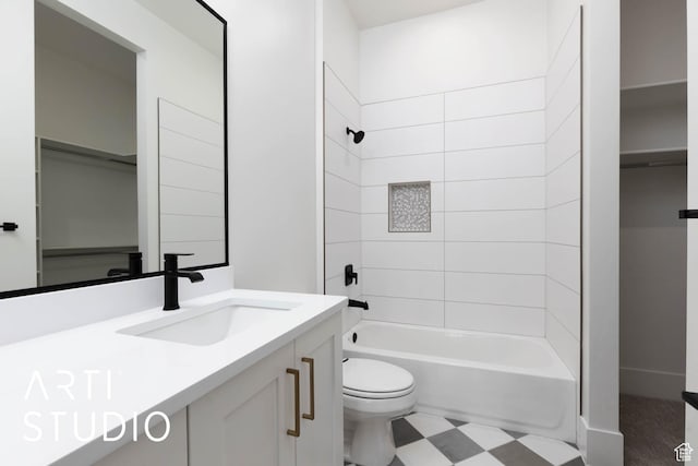 full bath with toilet, vanity, and tub / shower combination