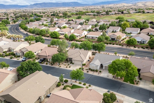aerial perspective of suburban area with mountains