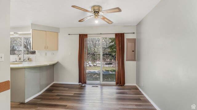 906 N Fort Canyon Rd, Alpine, UT 84004 - unfurnished dining area with a ceiling fan, healthy amount of natural light, and wood finished floors