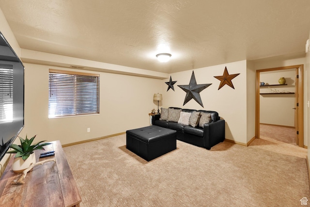 8135 S Clover Spring Ln E, Cottonwood Heights, UT 84121 - carpeted living area with baseboards and a textured ceiling