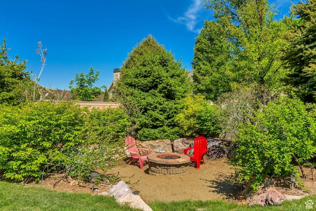 view of yard with an outdoor fire pit